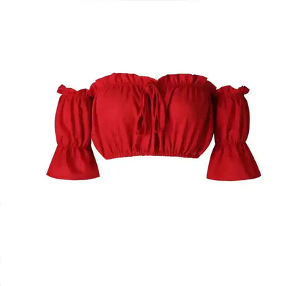 Sun & Spell – Ruched Lantern Sleeve Strapless Crop Top