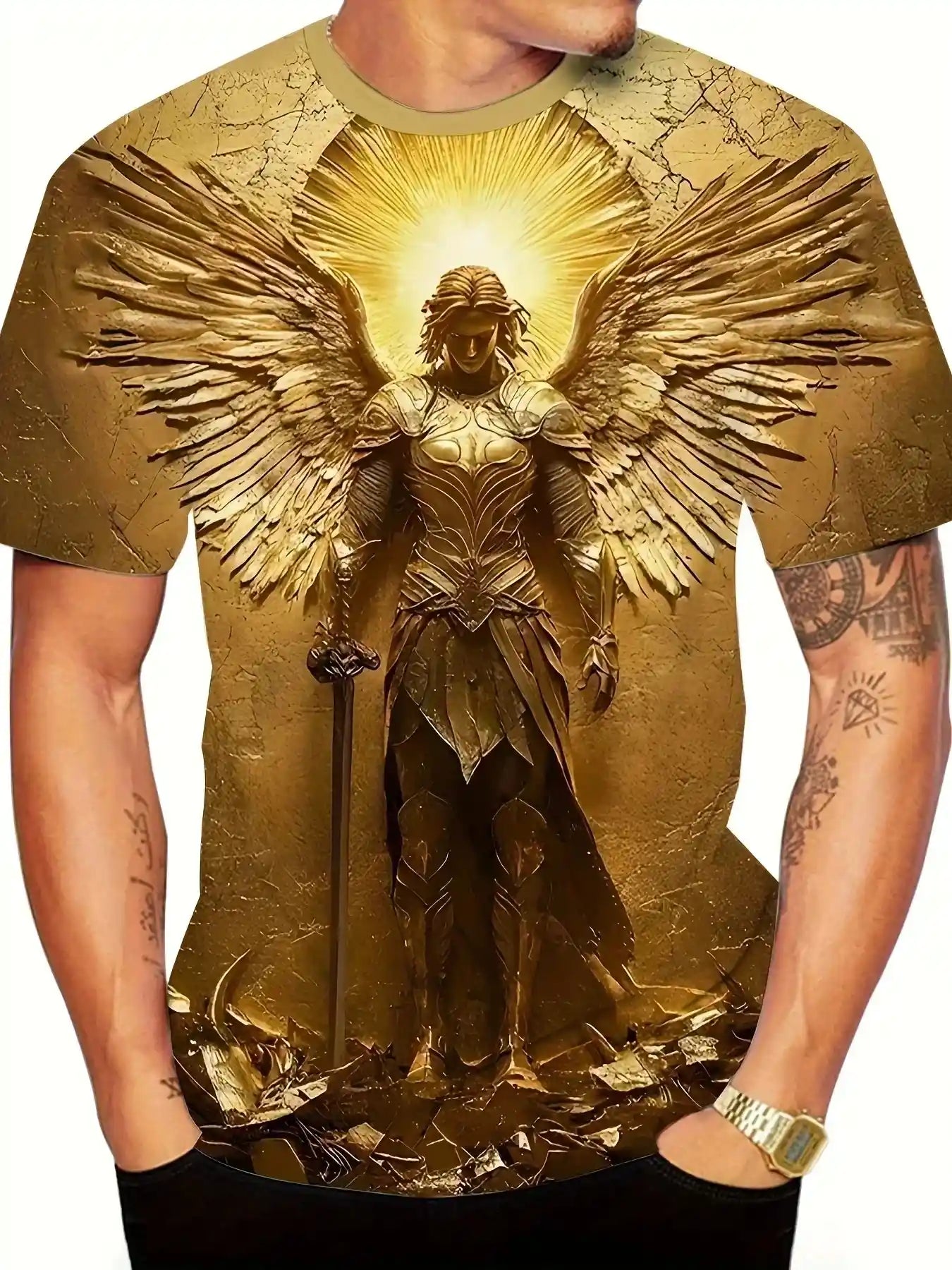 Angel Warrior Golden Sword Design 3D Printed Tshirt - Pedlar's Attic