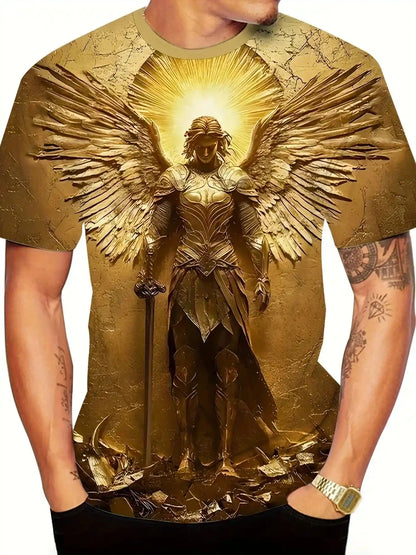 Angel Warrior Golden Sword Design 3D Printed Tshirt - Pedlar's Attic