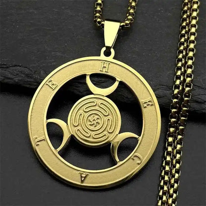 Triple Moon Goddness Hekate Wheel Stainless Steel Pendant Necklace - Pedlar's Attic