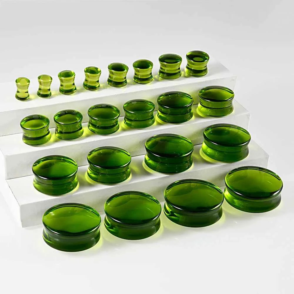 2PCS Fashin Waist Drum Green/Red Glass Ear Tunnel&Plugs Round Night Light Solid Ear Expander Strengthed Ear Weight Body Jewelry - Pedlar's Attic