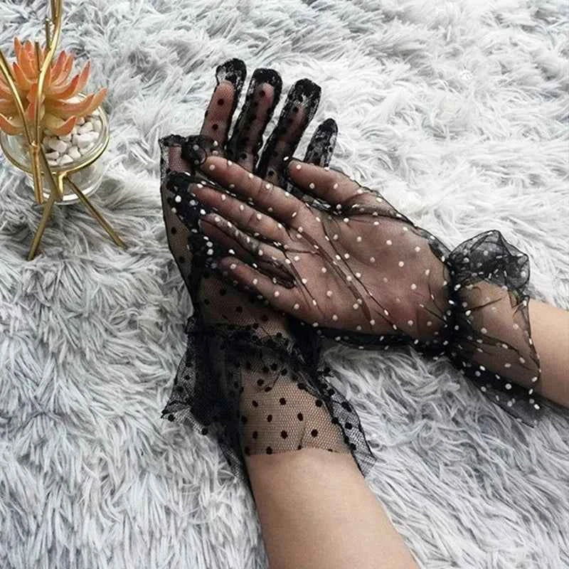 Glamourous Vibes Mesh Tulle Gloves - Sexy Transparent Dot Print for Club, Prom & Dance - Pedlar's Attic
