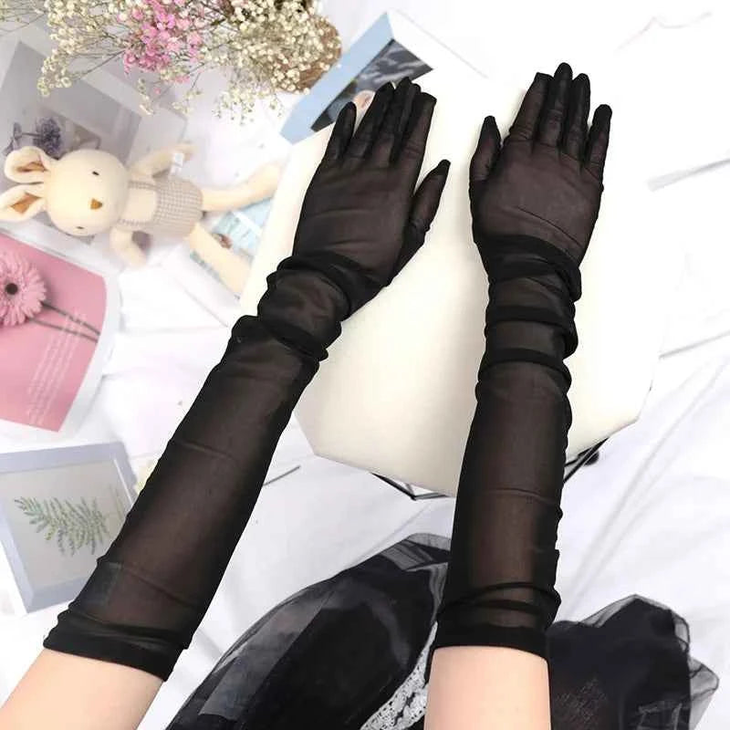 LuxeLace Black Fishnet Over Elbow Gloves - Sexy, Breathable Lace with Seamless Elasticity for Confident Sun Protection - Pedlar's Attic