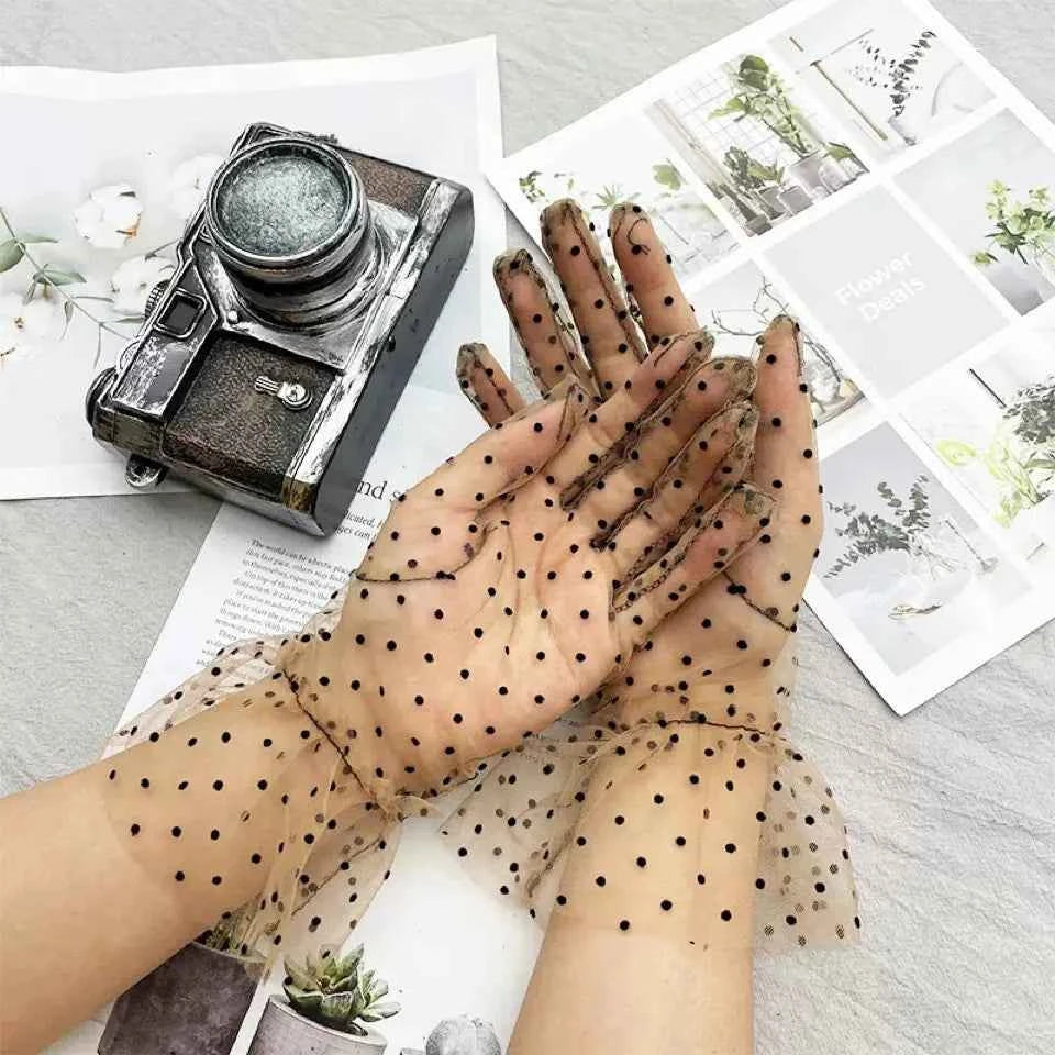 Glamourous Vibes Mesh Tulle Gloves - Sexy Transparent Dot Print for Club, Prom & Dance - Pedlar's Attic