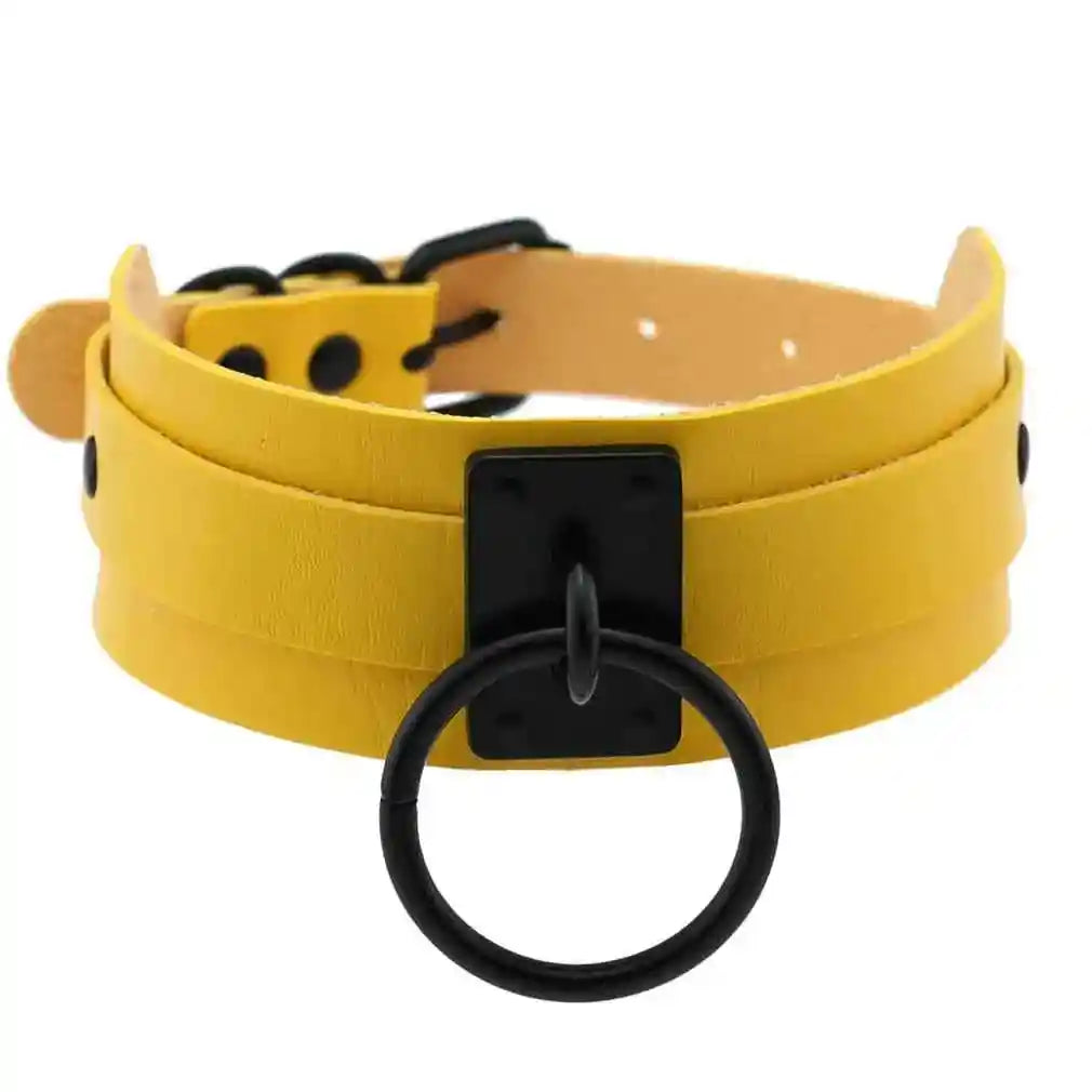Punk Black O-Round Metal Leather Choker Collar - Pedlar's Attic