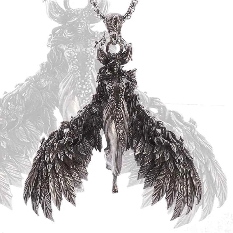 Gothic Evil Angel Witch Devil Pendant Necklace for Men and Women Punk Personality Trendy Cool Jewelry Gift