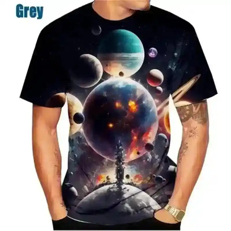 Cosmic Drift – 3D Galaxy & Space Planet Print Tee