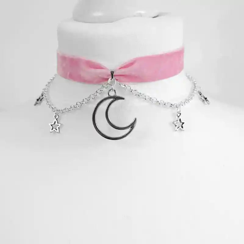 Inverted Crescent Stretchy Chain Choker Black Moon Necklace Punk Gorgeous Jewelry Women Girlfriend Gift - Pedlar's Attic