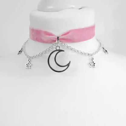 Inverted Crescent Stretchy Chain Choker Black Moon Necklace Punk Gorgeous Jewelry Women Girlfriend Gift - Pedlar's Attic