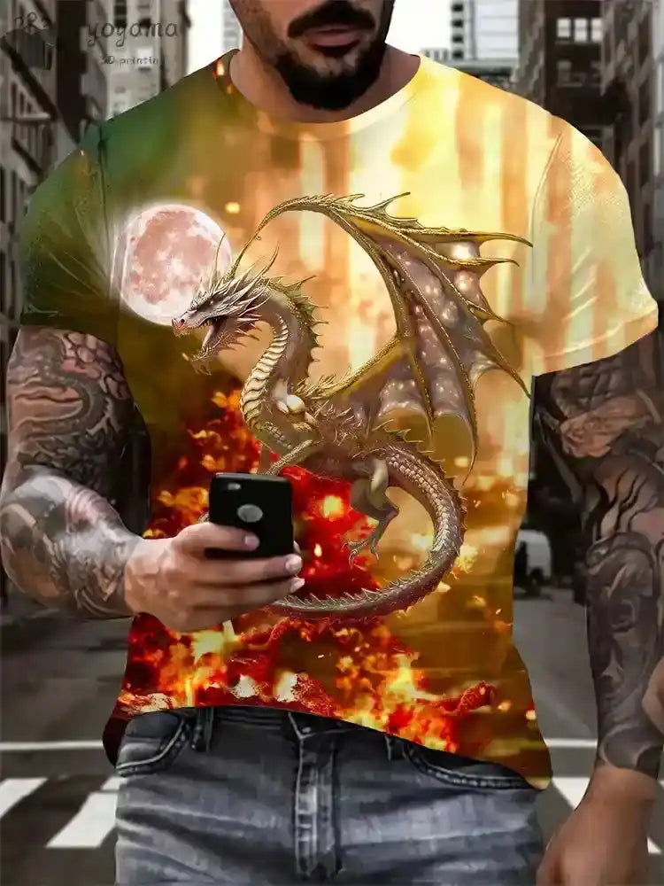 Fire & Scales – Dragon & Phoenix 3D Print Unisex Tee
