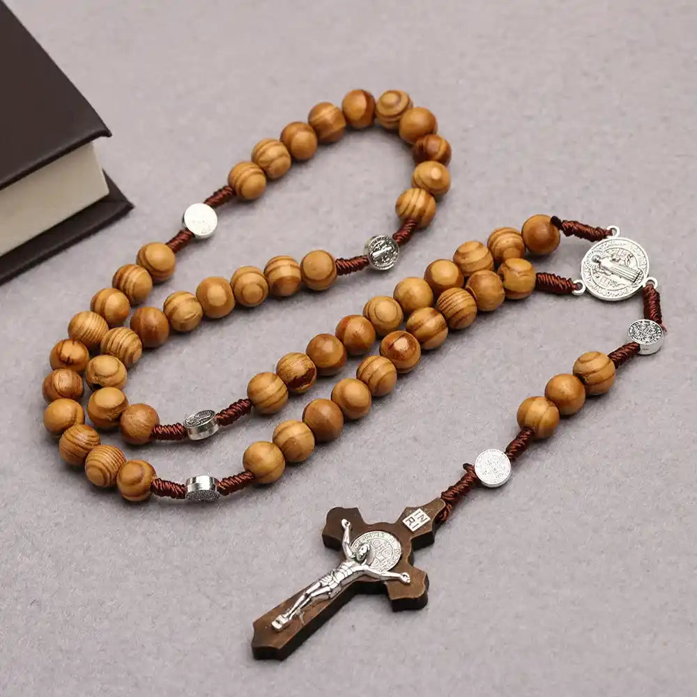 The Quiet Prayer — Wood Bead Rosary Necklace