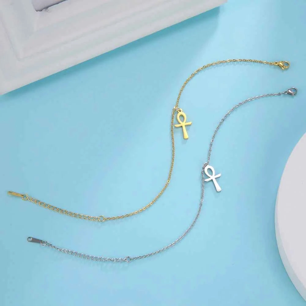 Dawapara Ankh Cross Bracelet Religious Ancient Egyptian Key To Life Prayer Amulet Supernatural Stainless Steel Jewelry