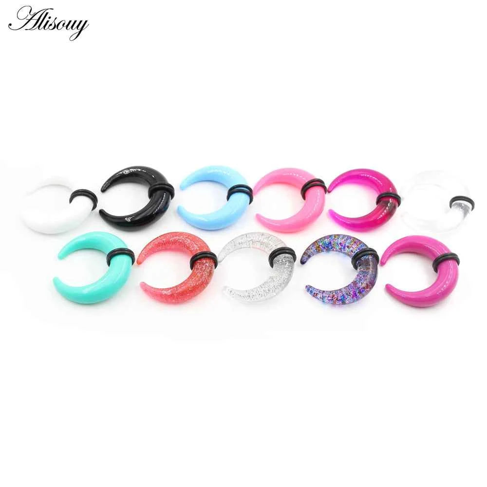 2pcs Acrylic C Sahpe Buffalo Horn Ear Pincher Septum Rings Piercing Black Ear Taper Stretcher Expander Body Jewelry 1.6mm-16mm
