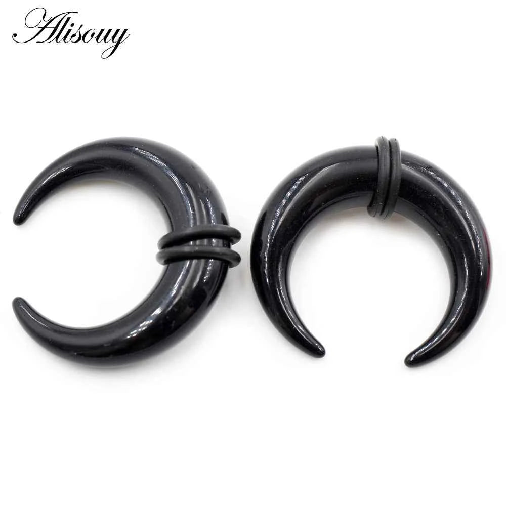 2pcs Acrylic C Sahpe Buffalo Horn Ear Pincher Septum Rings Piercing Black Ear Taper Stretcher Expander Body Jewelry 1.6mm-16mm