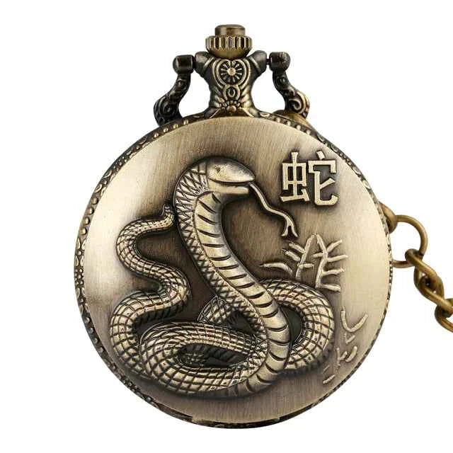 Unique Bronze Chinese Zodiac Quartz Pocket Watches Necklace Chain Pendant Fob Watch Steampunk Clock Gift For Birthday Christmas - Pedlar's Attic