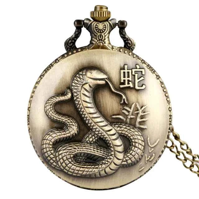 Unique Bronze Chinese Zodiac Quartz Pocket Watches Necklace Chain Pendant Fob Watch Steampunk Clock Gift For Birthday Christmas - Pedlar's Attic