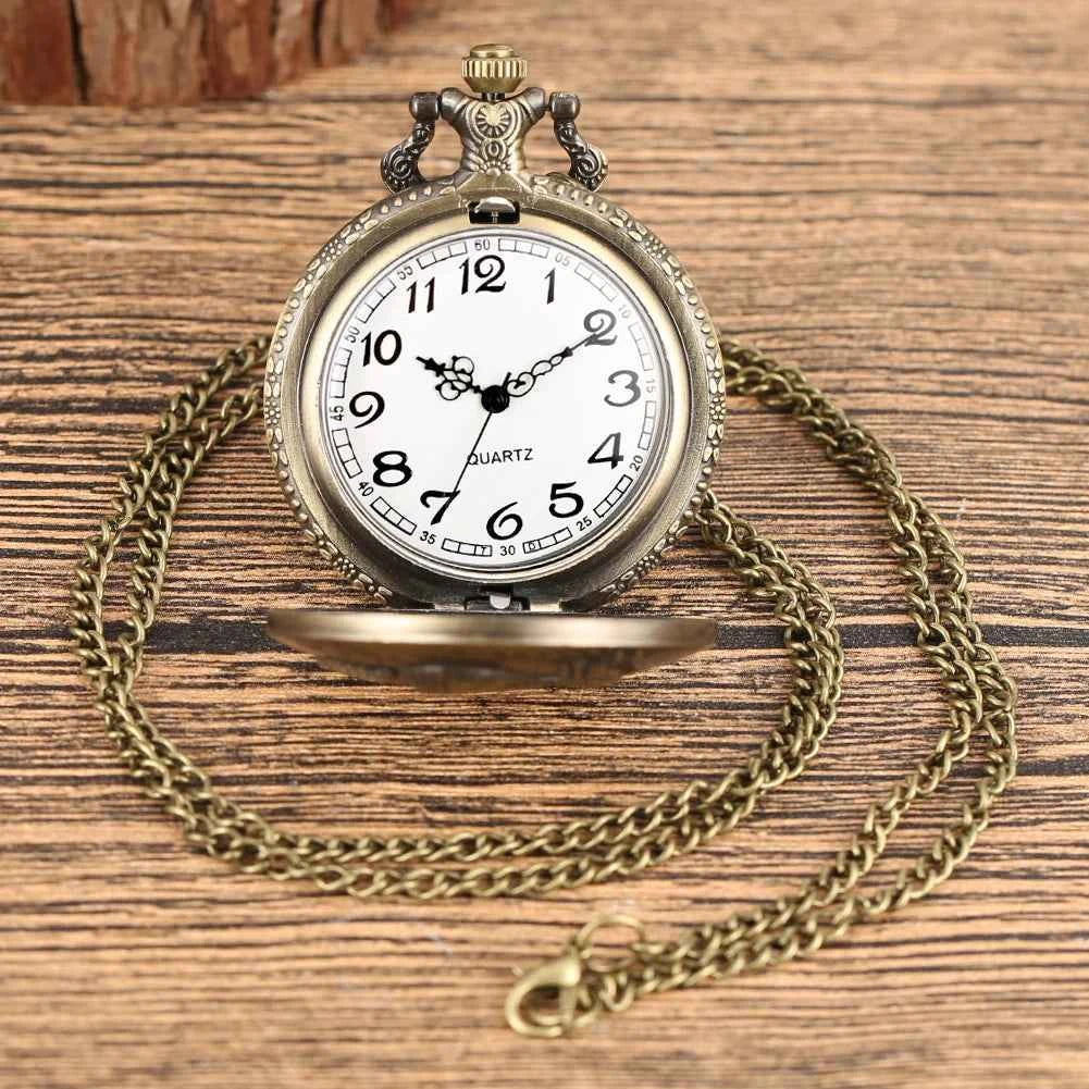 Unique Bronze Chinese Zodiac Quartz Pocket Watches Necklace Chain Pendant Fob Watch Steampunk Clock Gift For Birthday Christmas - Pedlar's Attic