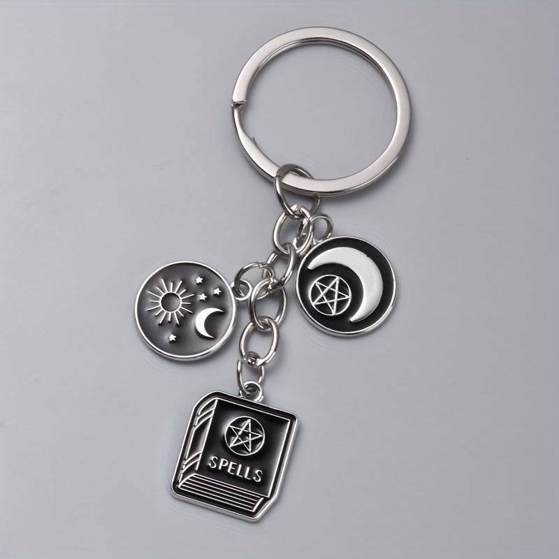 Alloy Keychains With Black Magic Book, Fashionable Accessories Keyring, Versatile Bag & Car Key Accessory, Ideal For Birthday & Anniversary