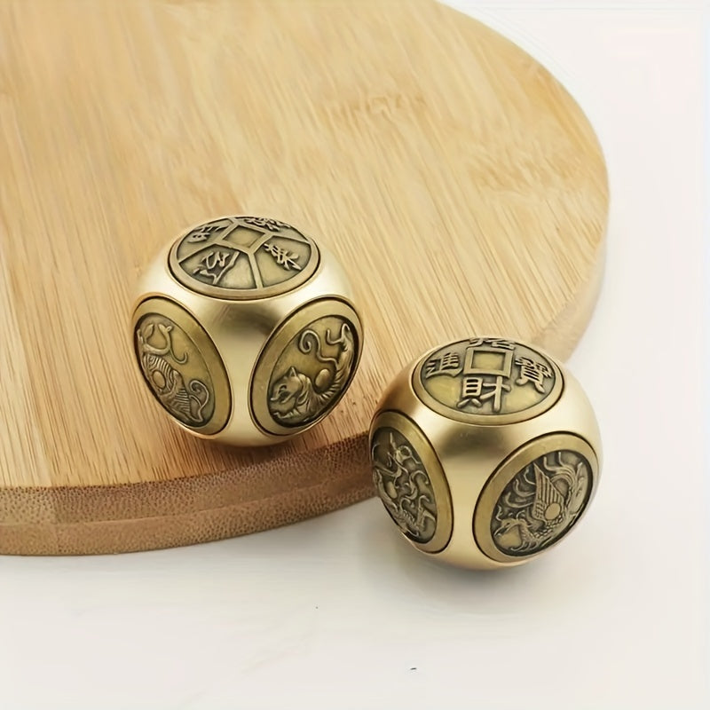 [Six-Sided Rotating Ball Charm] Elegant Brass Six-Sided Rotating Ball - Relax & Wealth Attraction, Handheld Feng Shui Lucky Charm with Yin Yang & Taihang Cypress Design, Ideal High-End Gift