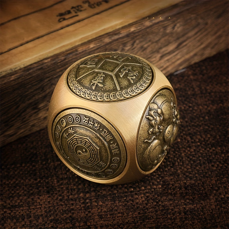 [Six-Sided Rotating Ball Charm] Elegant Brass Six-Sided Rotating Ball - Relax & Wealth Attraction, Handheld Feng Shui Lucky Charm with Yin Yang & Taihang Cypress Design, Ideal High-End Gift