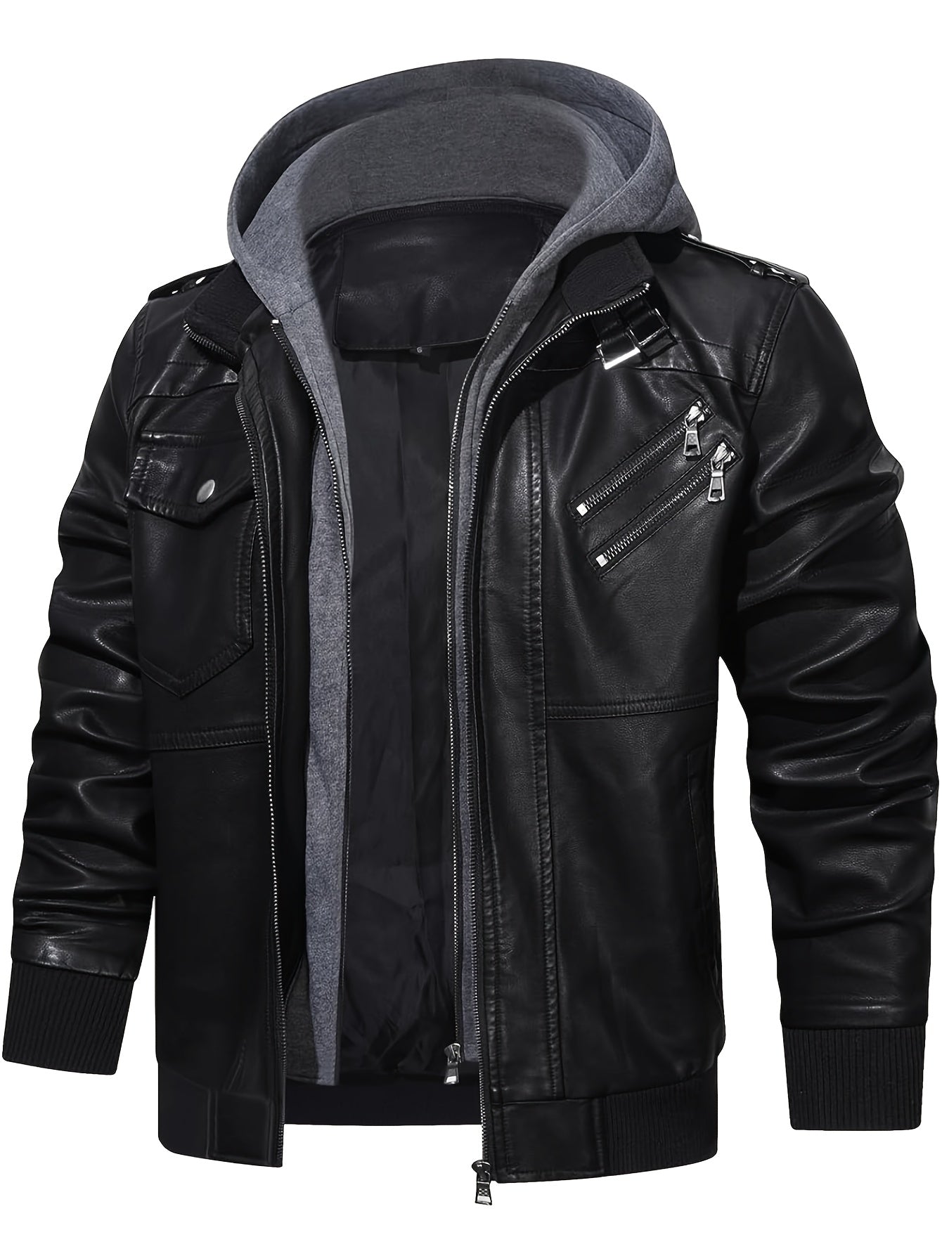 Men's Premium Hooded Jacket - Black, Regular Fit, Polyester Lining, Zip-Up, Multiple Pockets, Easy Care, Long Sleeve, Casual Style