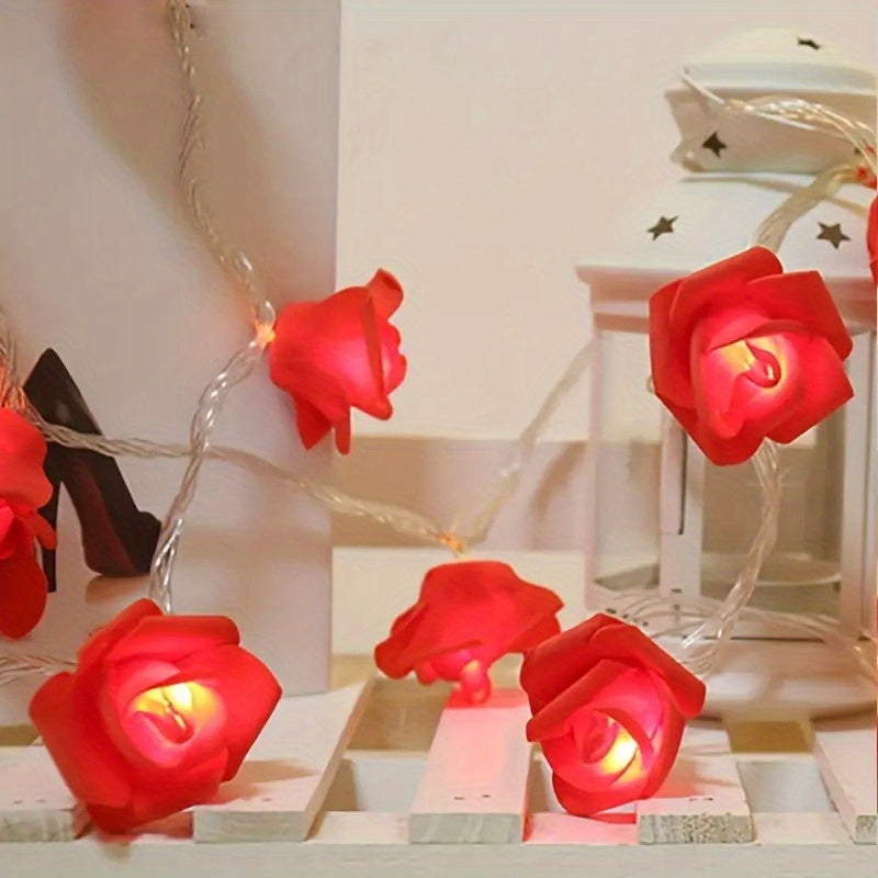 10 LED Rose Flower String Lights - Delicate Fairy Lights for Indoor Outdoor Decorations - DIY Wedding Garden Party Decor, Battery Operated with Compact Battery Box (Battery Not Included)