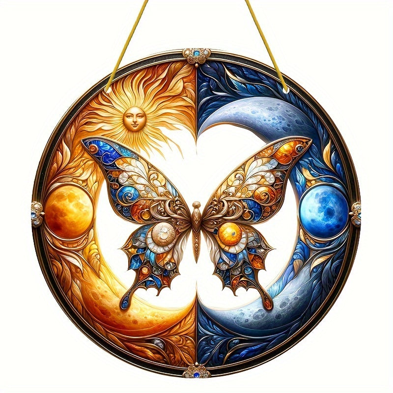Sun and Moon Butterfly Suncatcher, 8"x8" Yin Yang Acrylic Sun Catcher, Fantasy Gift for Mom, Family, Lover, Friends, Room, Bedroom, Living Room Decor, Suitable for Outdoor Garden Patio