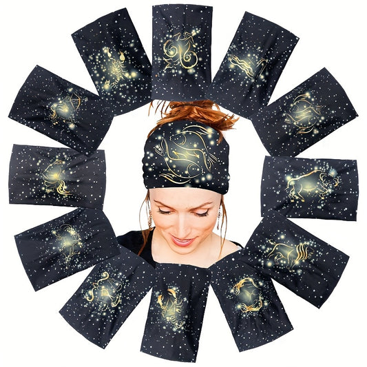 Zodiac-Inspired Boho Style Headbands: Yoga, Outdoor, And Fitness Compatible Hair Accessories for Women - Polyester Knit, Suitable for Normal Hair Types
