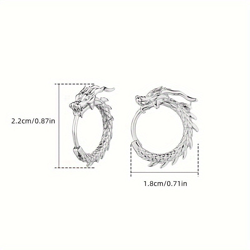 1 Pair Fashionable Punk Dragon Hoop Earrings for Men, Alloy Material with Alloy Ear Needle, Suitable for Daily Wear