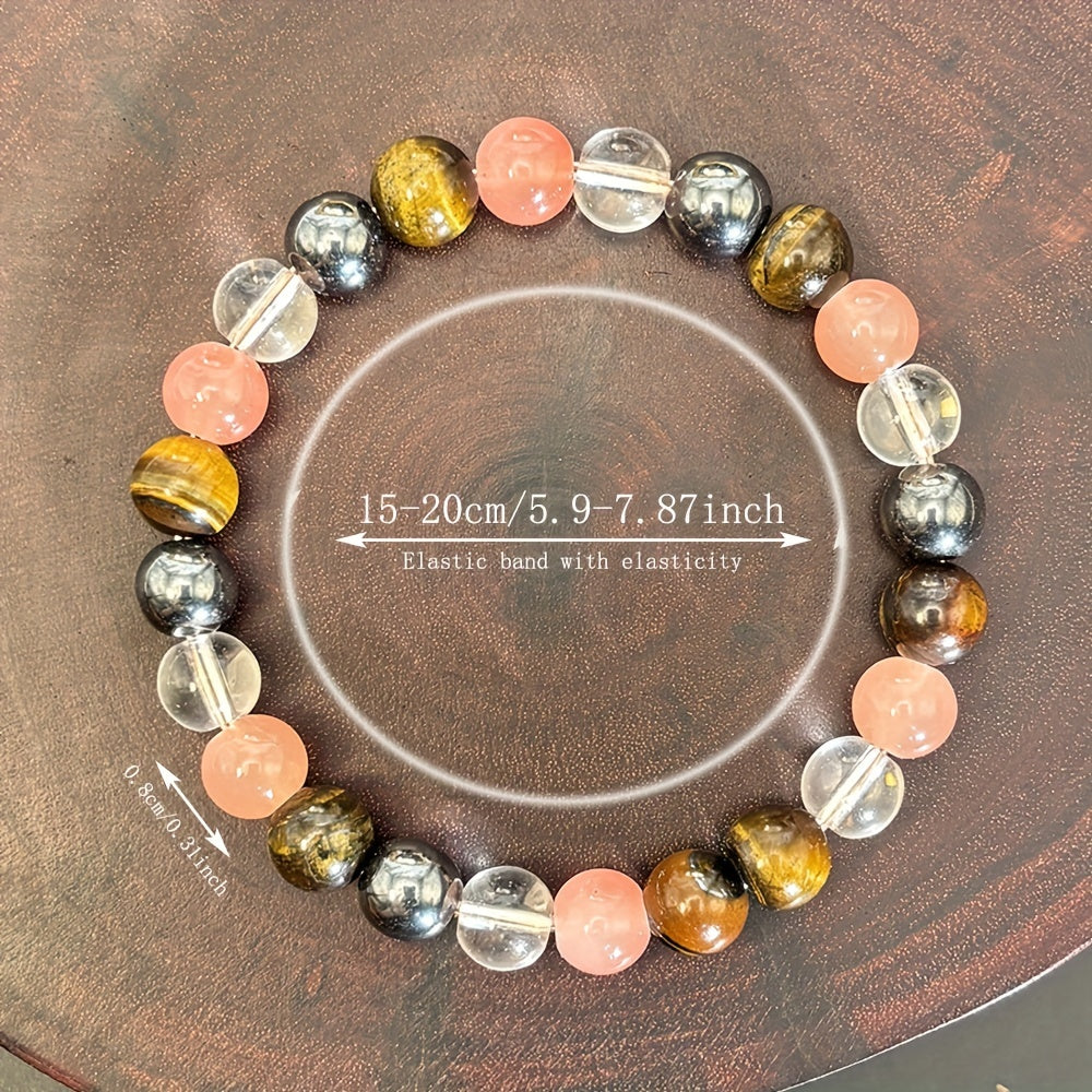 Triple Protection Solar Plexus Chakra Bracelet with Tiger Eye & Hematite Stones for Stress Relief, Confidence, and Balance - Homeopathic Healing Crystal Jewelry for Men and Women - 1PC