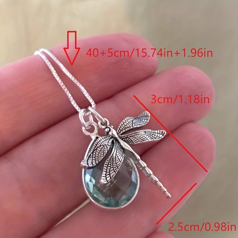 Stunning Dragonfly and Teardrop Zircon Pendant Necklace - Silver Plated Jewelry for a Chic Look