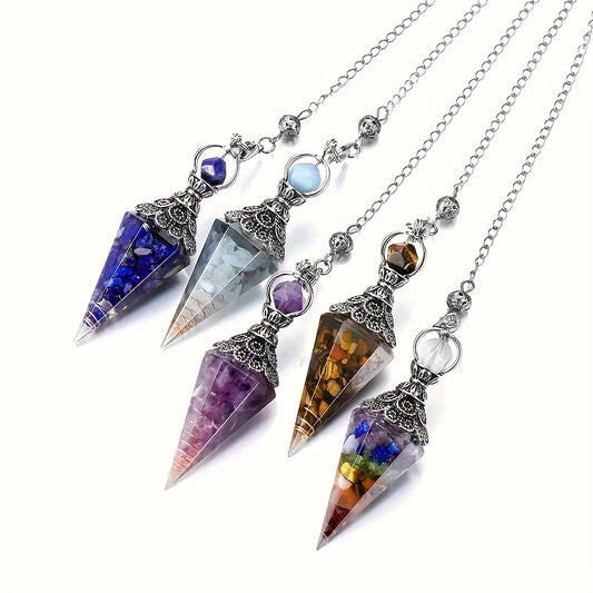 1pc Natural Crystal, Amethyst Dowsing Pendulum, 6 Faceted Hexagonal Pointed Cone Resin Pendant For Divination
