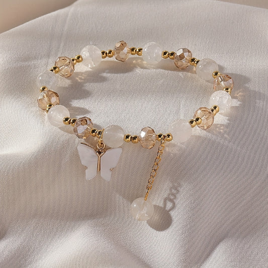 Y2K Style Beads Bracelet Butterfly Shape Pendant Ladies Elegant Hand String ((Random Order Beads)