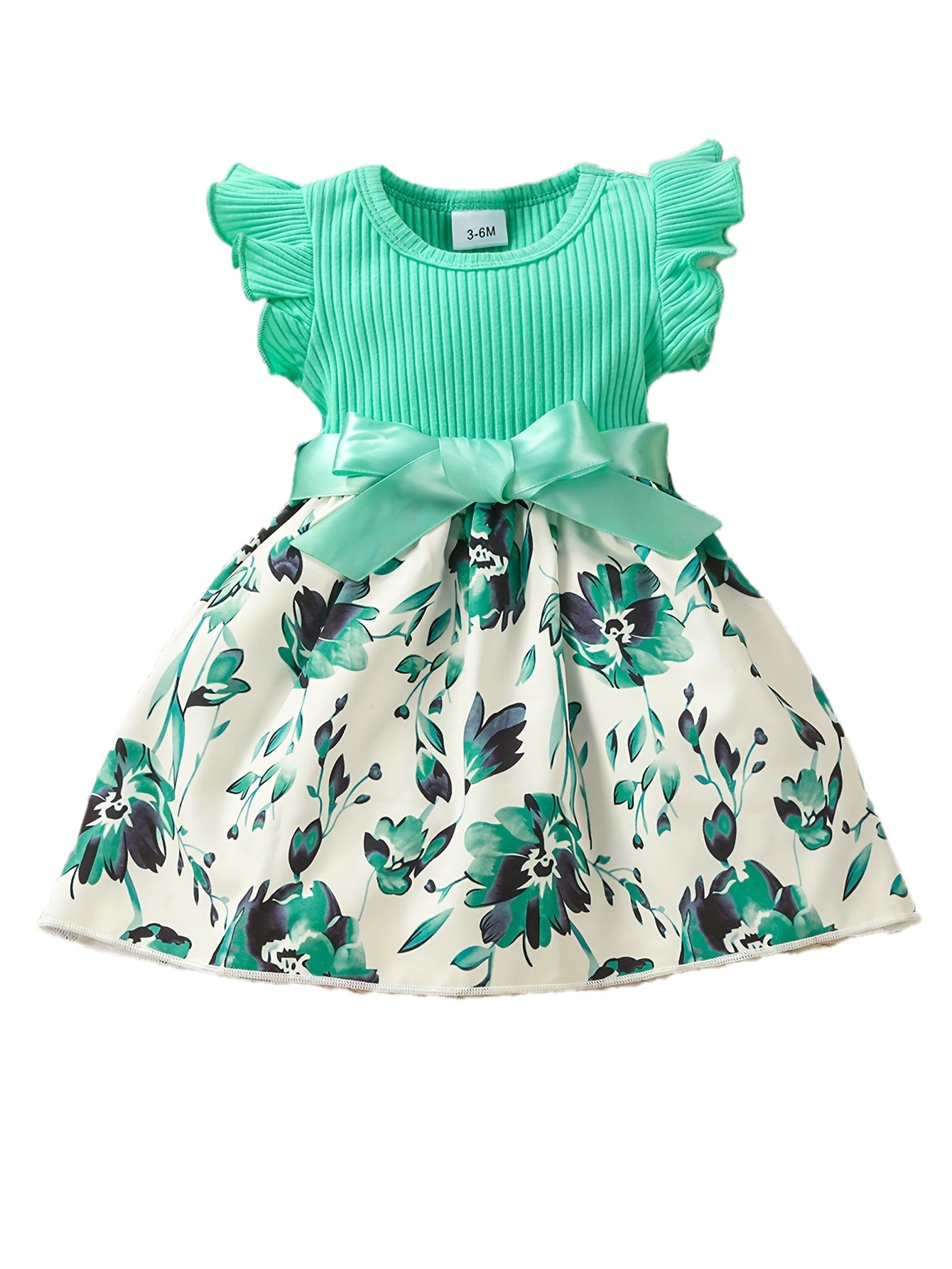 Baby Girls Cute Butterfly Graphic Print Ruffled Sleeve Belted Dress, Kids Summer Comfortable Clothes