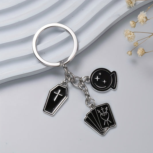 Alloy Keychains With Black Magic Book, Fashionable Accessories Keyring, Versatile Bag & Car Key Accessory, Ideal For Birthday & Anniversary