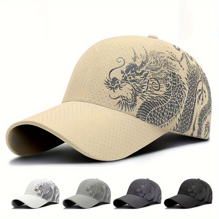 Mens Quick Dry Dragon Print Baseball Cap - Perfect for Outdoor Mountaineering and Casual Wear - Breathable, Lightweight, Adjustable, One-Size-Fits-Most Design
