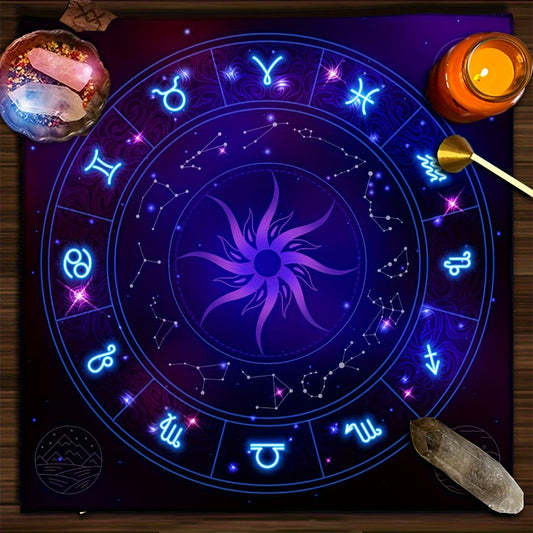 1pc, Twelve Constellations Tarot Astrology Cloth, Sun, Starlight, Altar Cloth, Witch Home Decoration Background Cloth.Gathering Board Game Card Pad