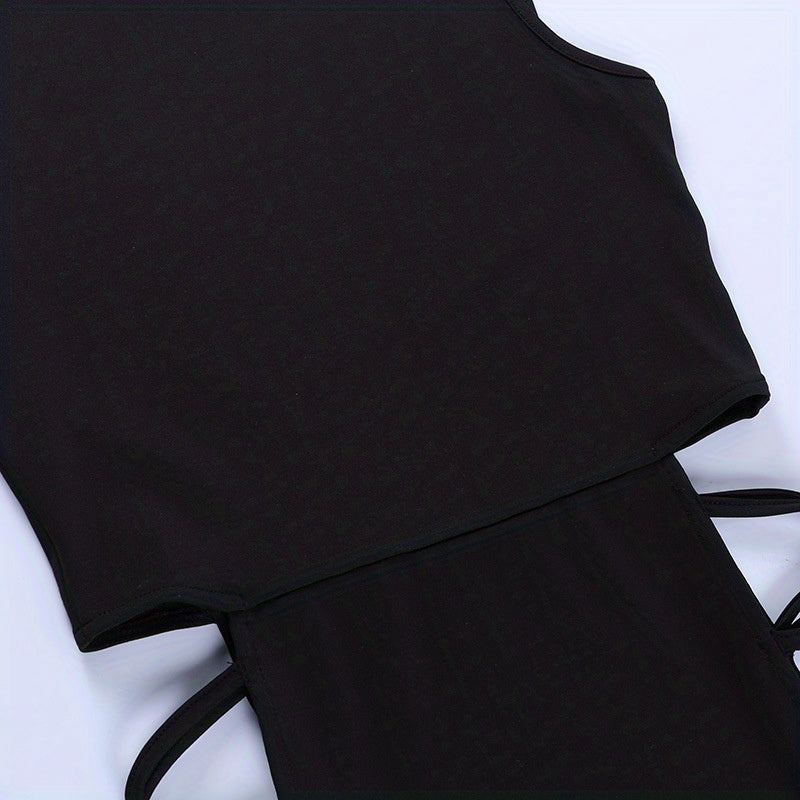 Criss Cross Mock Neck Tank Dress, Sexy Sleeveless Split Dress, Women's Clothing