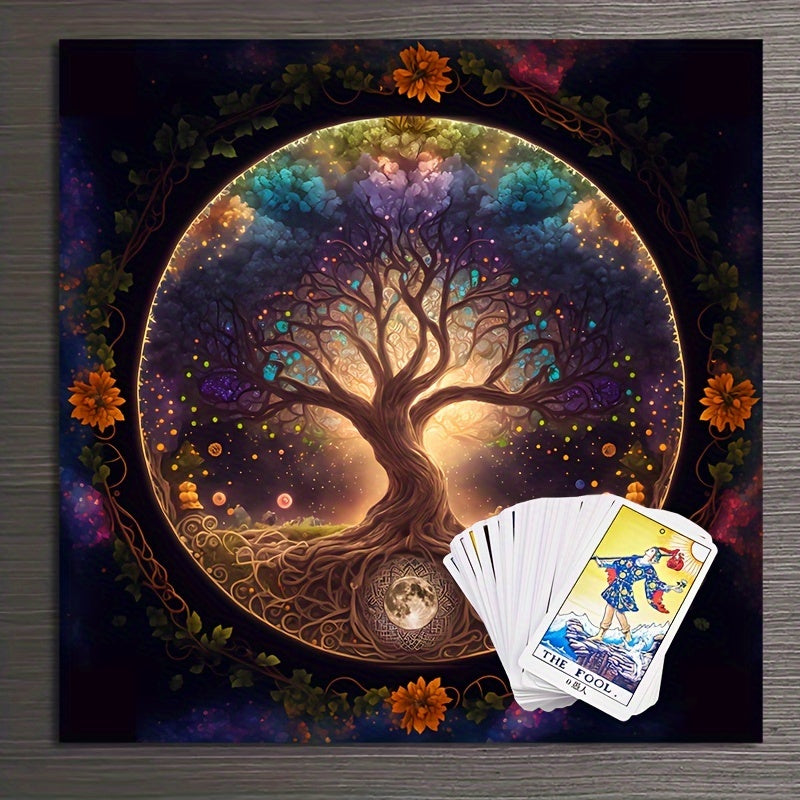 Tree Of Life Tarot Card Tablecloth - Polyester, Perfect For Witchcraft & Astrology Readings, Party Game Mat