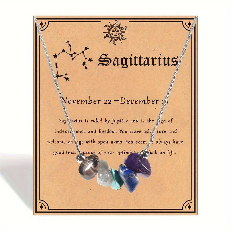 1pc Zodiac Gemstone Necklace with Astrological Card - Perfect Holiday Gift for Gemini, Aries, Leo - Star Sign Stones Pendant with Personality Traits Overview