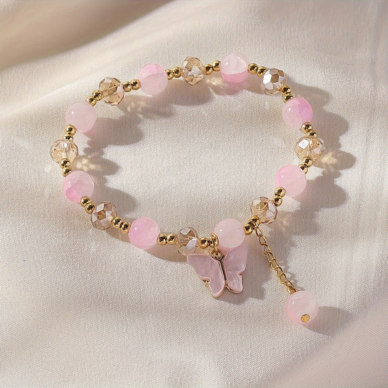 Y2K Style Beads Bracelet Butterfly Shape Pendant Ladies Elegant Hand String ((Random Order Beads)