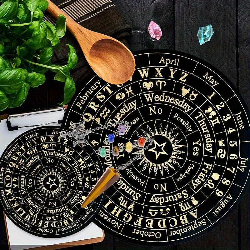 1pc Wooden Round Crafts Star Pendulum Board Divination Supernatural Information Board Wooden Divination Board With Crystal Pendant Pendulum Stone Used For Witchcraft Altar Supplies