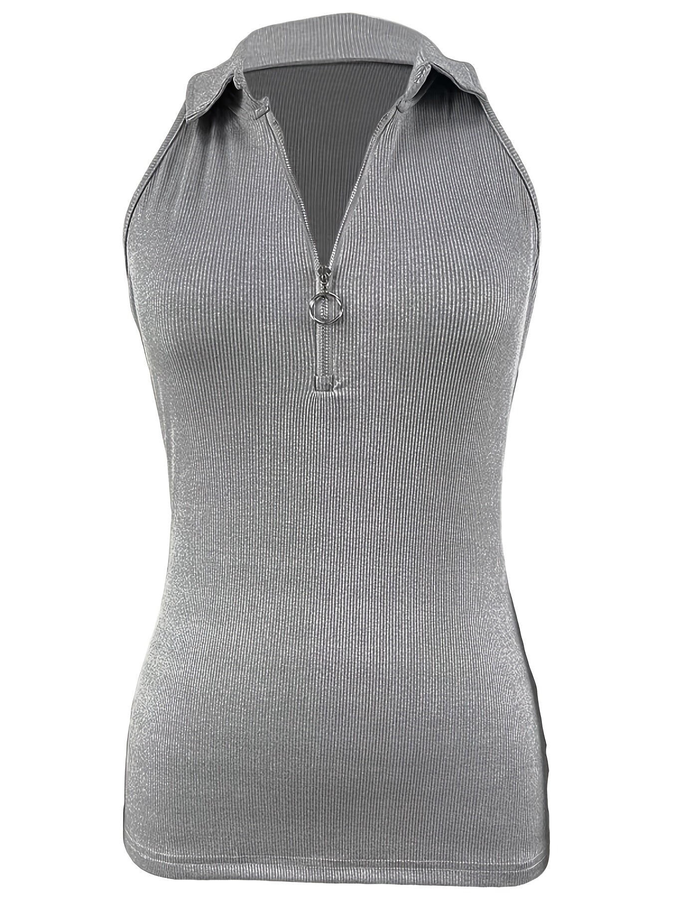 Sexy Ribbed Half Zip Up Tank Top - Sleeveless Summer Essential with Comfortable Fit, Breathable Fabric, and Flattering Design - Women's Clothing for Warm Weather