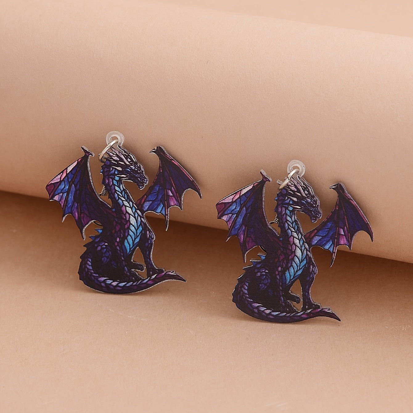 1 Pair of Vibrant Flying Dragon Dangle Earrings for Women - Cute & Whimsical Acrylic Design with Purple & Blue Wings, Perfect for Daily Wear & Vacation, Dragon Earrings