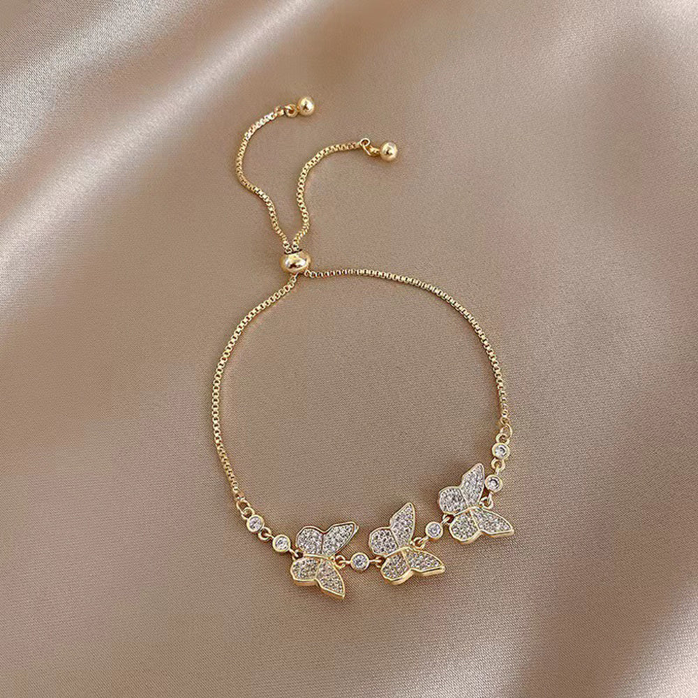 14K Gold Plated Butterfly Rhinestones Adjustable Size Bracelet Women's Animal Design Luxury Bracelet