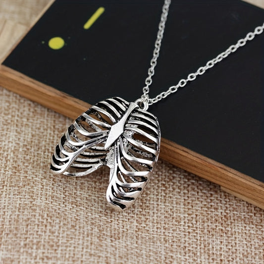 1pc Fashion Gothic Rib Cage Necklace, Gothic Punk Unique Retro Pendant Necklace Men's Jewelry, Stylish Charming Men's Necklace