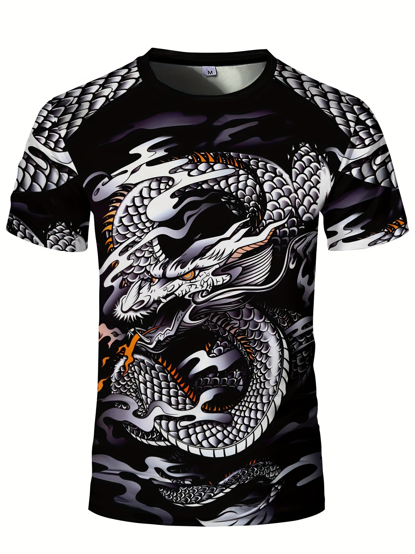 Men's Dragon Fit T-Shirt - Breathable Compression Shirt for Running, Shaping, Cycling - Comfy Muscle Tee with Athletic Print for Active Men
