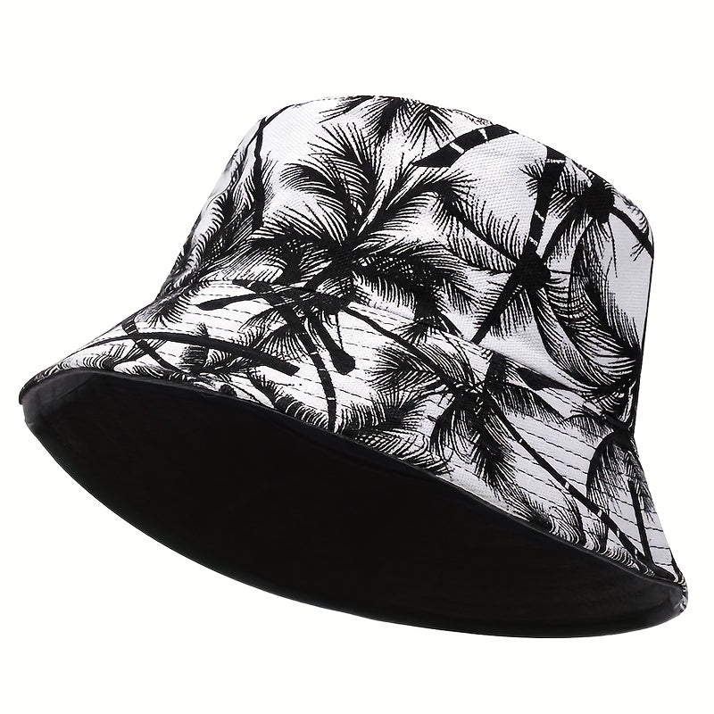 1pc Mens Fashionable Leaf Pattern Woven Polyester Bucket Hat - Non-Stretch, Classic Design, Perfect for Outdoor Activities - Durable and Comfortable