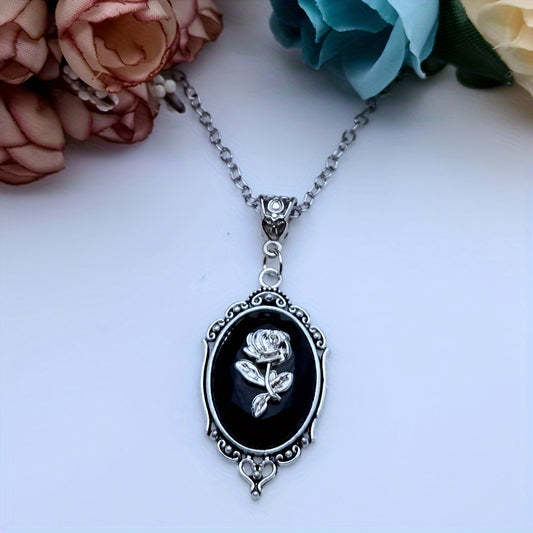 Gothic Style Rose Pattern Pendant Necklace, Wedding Banquet Party Jewelry Gifts For Men