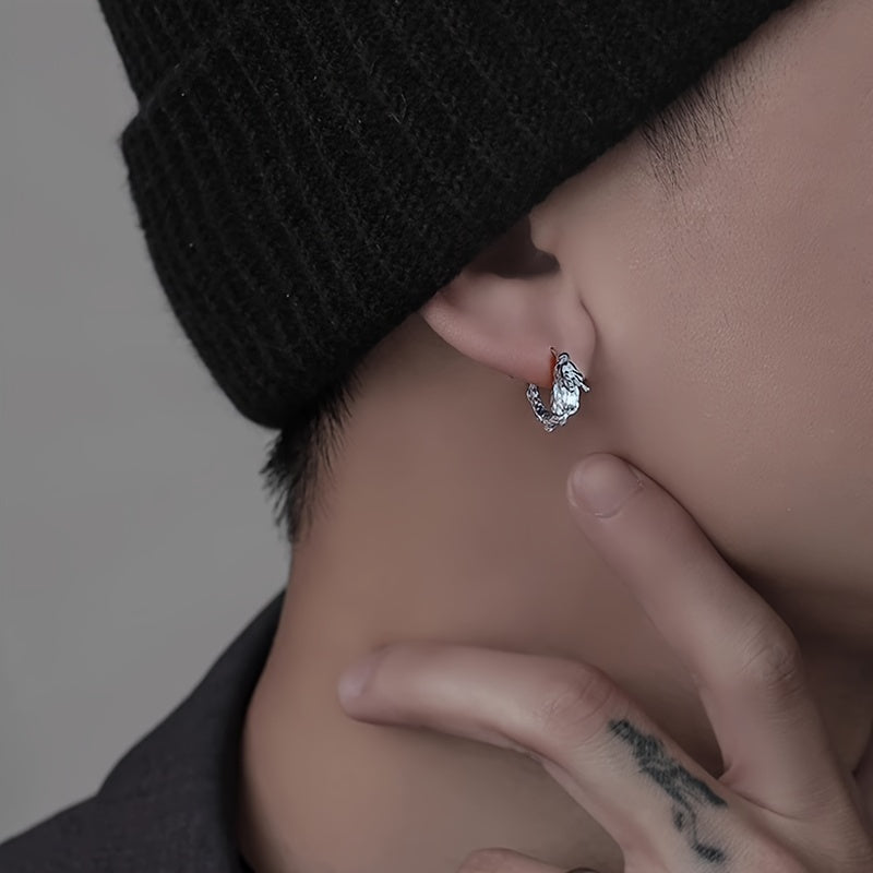 1 Pair Fashionable Punk Dragon Hoop Earrings for Men, Alloy Material with Alloy Ear Needle, Suitable for Daily Wear